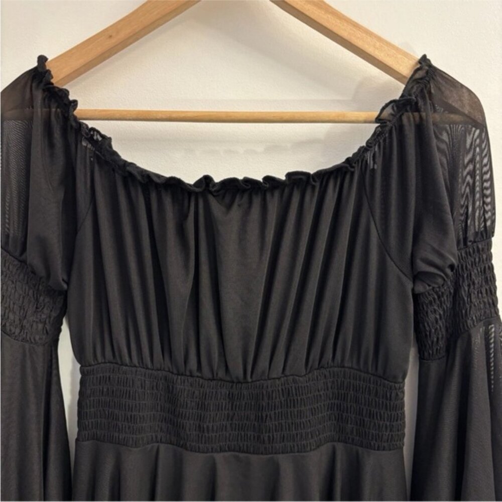 Current Mood Smocked Mesh Mini Dress Black Size Medium Grunge Goth Fairy Witchy - Picture 5 of 8